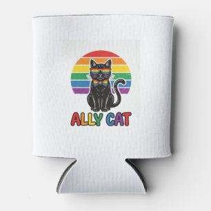 Ally Cat Rainbow Pride Vintage Cat Shirt Design_1 Can Cooler