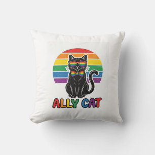 Ally Cat Rainbow Pride Vintage Cat Shirt Design_1 Cushion