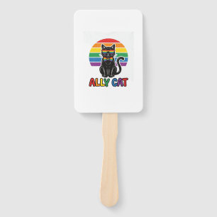 Ally Cat Rainbow Pride Vintage Cat Shirt Design_1 Hand Fan