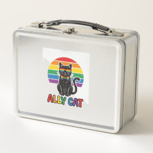 Ally Cat Rainbow Pride Vintage Cat Shirt Design_1 Metal Lunch Box