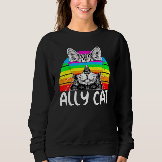 Ally Cat Rainbow Sunglasses Lgbt Gay Pride Kittys  Sweatshirt (Front)