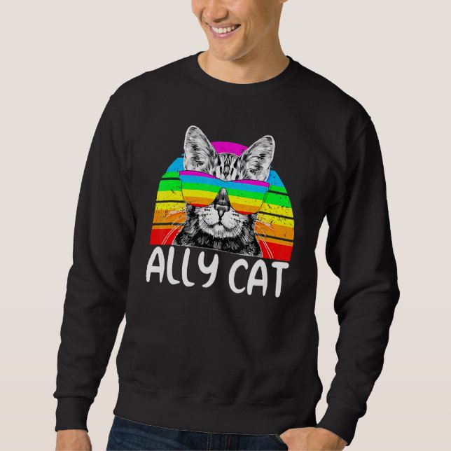 Ally Cat Rainbow Sunglasses Lgbt Gay Pride Kittys  Sweatshirt (Front)