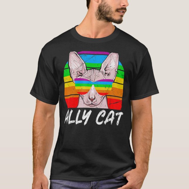 Ally Cat Rainbow Sunglasses LGBT Gay Pride Kittys  T-Shirt (Front)