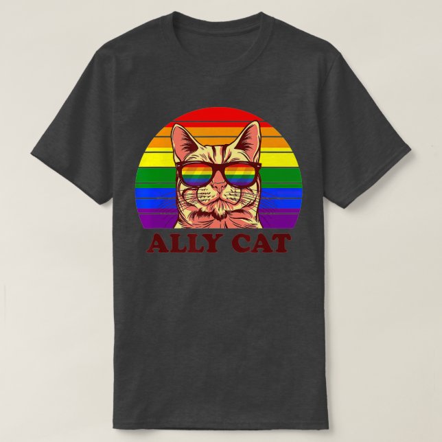 Ally Cat Rainbow Sunglasses LGBTQ Funny Gay Pride  T-Shirt (Design Front)