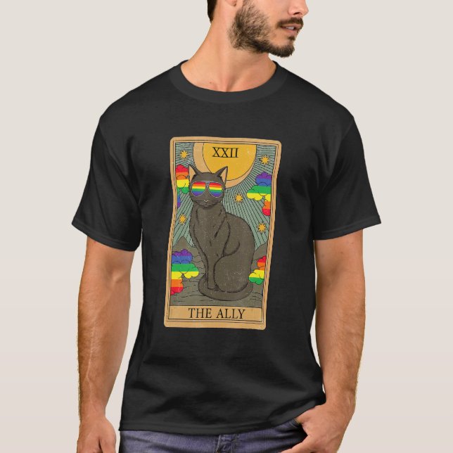 Ally Cat Rainbow Sunglasses Tarot Card For Pride M T-Shirt (Front)