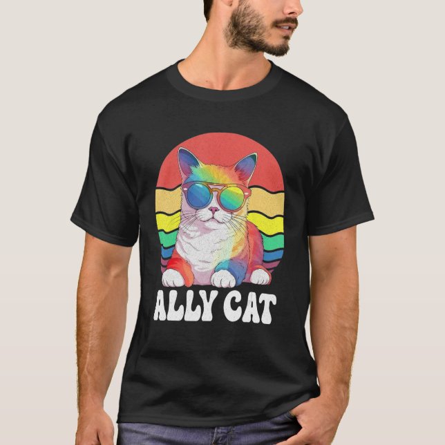Ally Cat Straight LGBT Supporter Gay Pride Ally Ra T-Shirt (Front)
