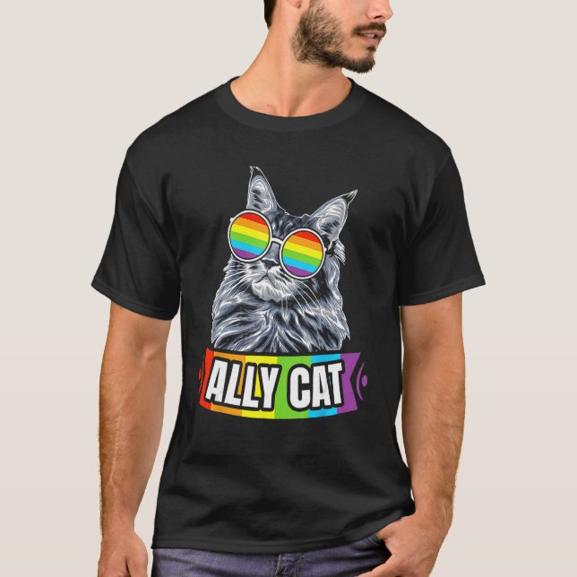 Ally Cat Straight LGBT Supporter Gay Pride Ally Ra T-Shirt (Front)