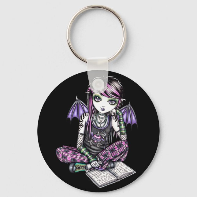 "Ally" Emo School Girl Fairy Art Keychain (Front)