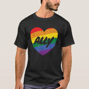 Ally Heart Gay Rainbow Pride Flag LGBTQ Support Me T-Shirt