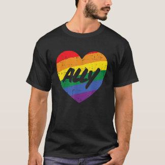 Ally Heart Gay Rainbow Pride Flag LGBTQ Support Me T-Shirt