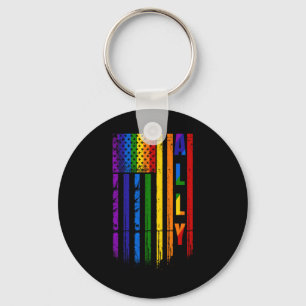 Ally Lgbt Lgbtq Rainbow Pride American Flag 4th Of Key Ring