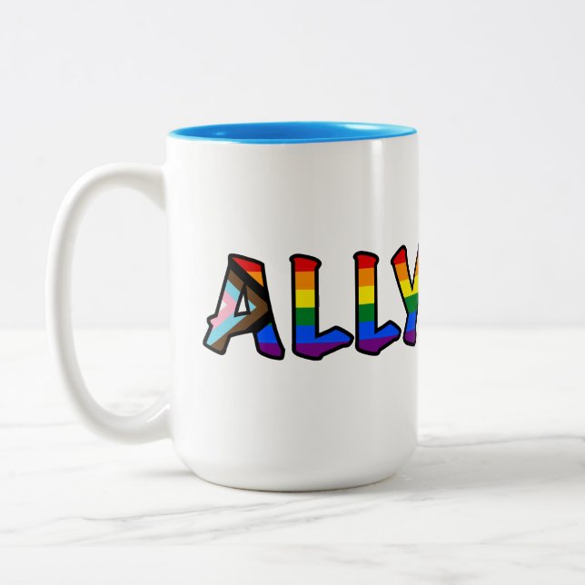 Ally Pride Mug: Vibrant Colours & Coffee Crazies Two-Tone Coffee Mug (Left)