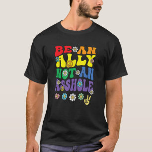 Ally Pride Rainbow  Retro Groovy LGBTQ Say Gay T-Shirt