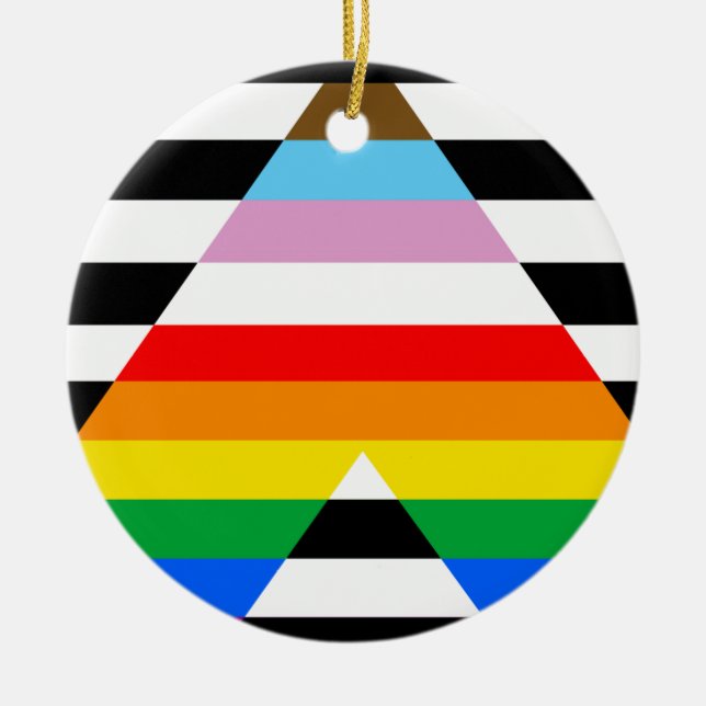 Ally Progress Pride Flag Ceramic Ornament (Front)