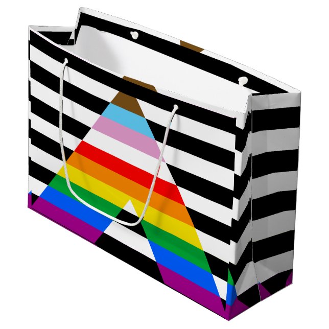 Ally Progress Pride Flag Large Gift Bag (Front Angled)