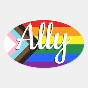Ally   Progress Pride Flag Oval Sticker