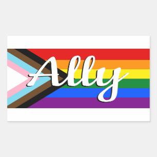 Ally   Progress Pride Flag Rectangular Sticker