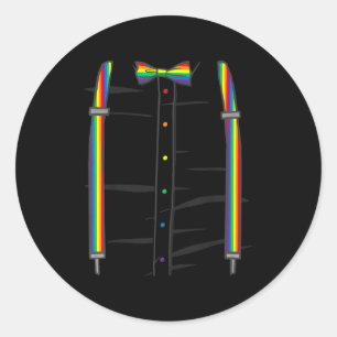 Ally Rainbow Bow Tie Suspenders Gay Pride Month Lg Classic Round Sticker