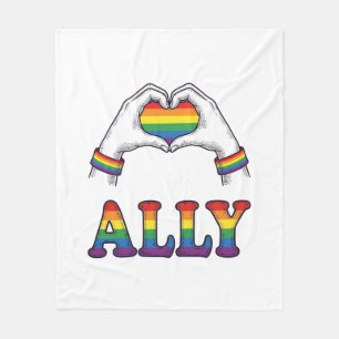 Ally Rainbow Hands Heart Vintage Pride Shirt Desig Fleece Blanket