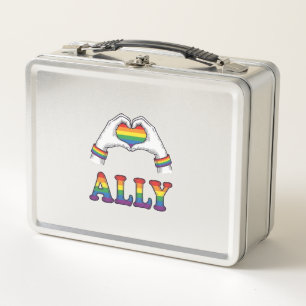 Ally Rainbow Hands Heart Vintage Pride Shirt Desig Metal Lunch Box