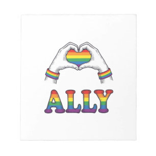 Ally Rainbow Hands Heart Vintage Pride Shirt Desig Notepad