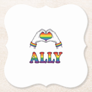 Ally Rainbow Hands Heart Vintage Pride Shirt Desig Paper Coaster
