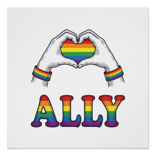 Ally Rainbow Hands Heart Vintage Pride Shirt Desig Poster