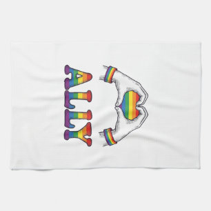 Ally Rainbow Hands Heart Vintage Pride Shirt Desig Tea Towel