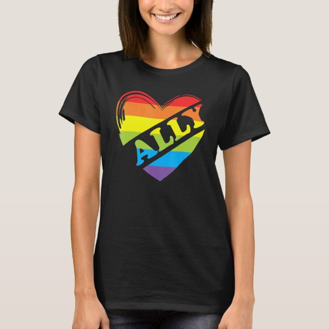 Ally Rainbow Heart Love LGBTQ Community Pride Gend T-Shirt (Front)