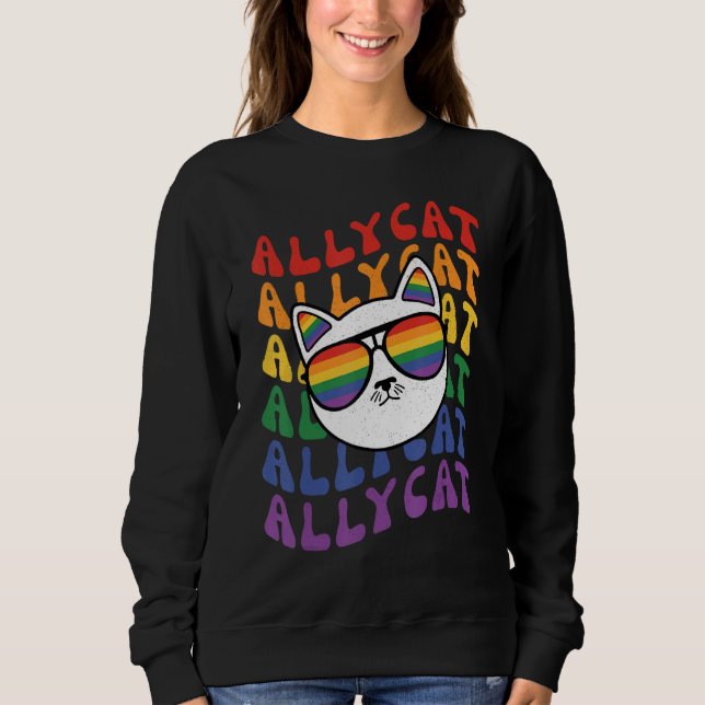 AllyCat  Ally Cat Gay Pride Rainbow Sunglasses LGB Sweatshirt (Front)