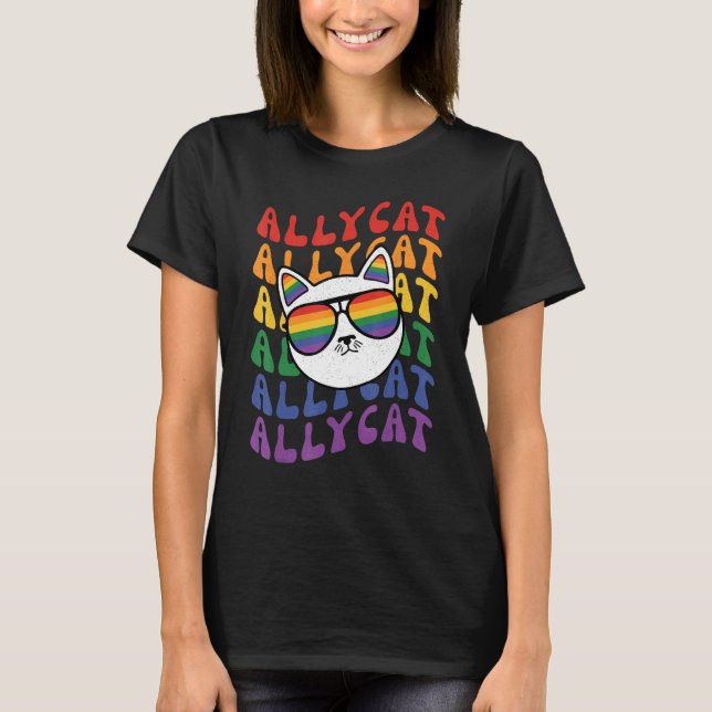 AllyCat  Ally Cat Gay Pride Rainbow Sunglasses LGB T-Shirt (Front)