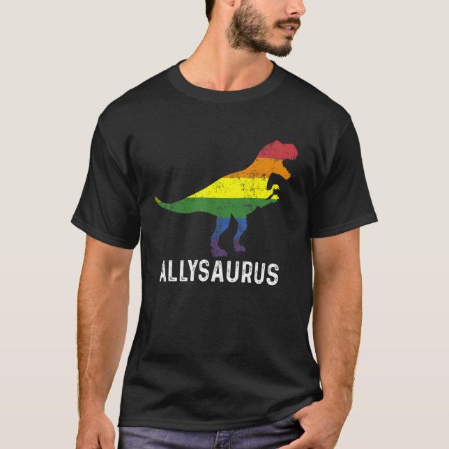 Allysaurus Dinosaur Rainbow Flag For Ally Lgbtq Pr T-Shirt (Front)