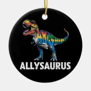 Allysaurus LGBT Dinosaur Rainbow Flag Ally LGBT Ceramic Ornament