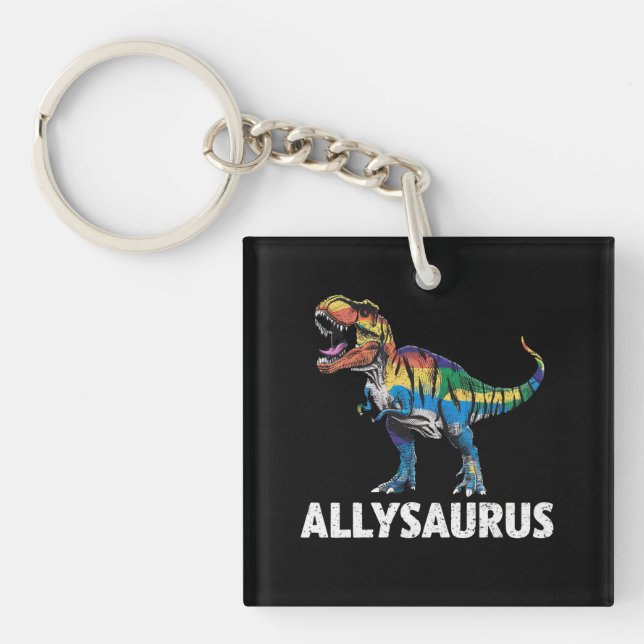 Allysaurus LGBT Dinosaur Rainbow Flag Ally LGBT  Key Ring (Front)