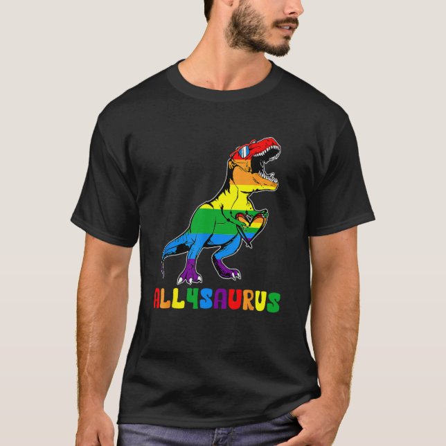 Allysaurus LGBT  Dinosaur Rainbow Flag Ally LGBT P T-Shirt (Front)