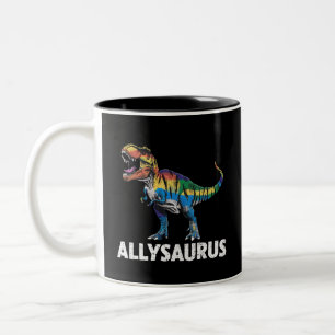 Allysaurus LGBT Dinosaur Rainbow Flag Ally LGBT  Two-Tone Coffee Mug