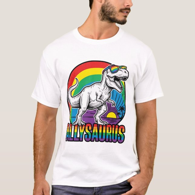 Allysaurus Rainbow Dinosaur Vintage T-Shirt Design (Front)