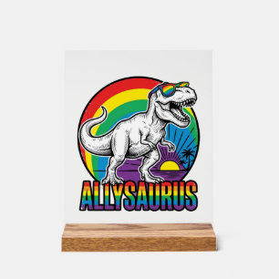 Allysaurus Rainbow Dinosaur Vintage T-Shirt Design Acrylic Sign