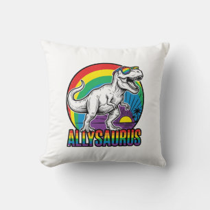 Allysaurus Rainbow Dinosaur Vintage T-Shirt Design Cushion