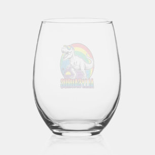 Allysaurus Rainbow Dinosaur Vintage T-Shirt Design Stemless Wine Glass