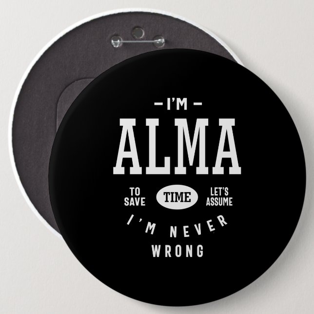Alma Personalised Name Birthday 6 Cm Round Badge (Front & Back)
