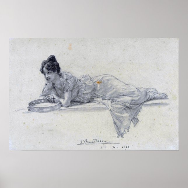 Alma-Tadema - Reclining Woman With Tambourine 1901 Poster (Front)