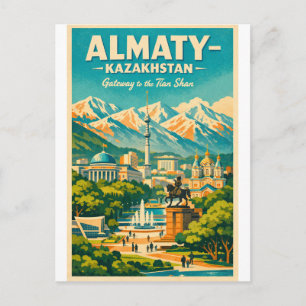 Almaty city, Kazakhstan Vintage travel Postcard