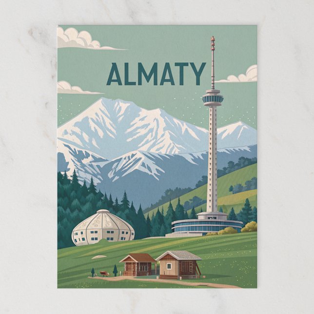 Almaty Peaks and Towers in Cold Retro View Postcard (Creator Uploaded)