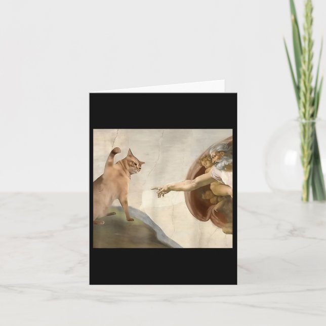 Almighty Slap Funny Cat God Creation Of Adam Meme  Card (Front)