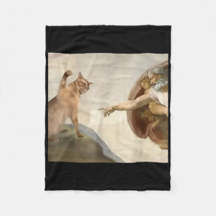 Almighty Slap Funny Cat God Creation Of Adam Meme  Fleece Blanket