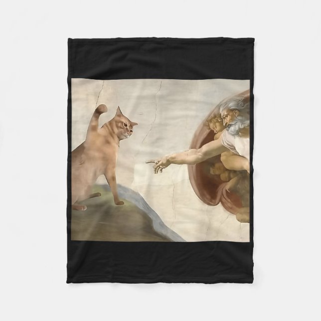 Almighty Slap Funny Cat God Creation Of Adam Meme  Fleece Blanket (Front)