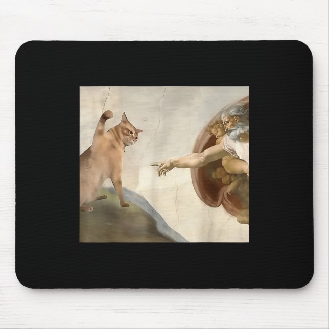 Almighty Slap Funny Cat God Creation Of Adam Meme  Mouse Pad (Front)