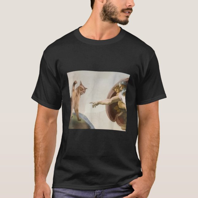 Almighty Slap Funny Cat God Creation Of Adam Meme  T-Shirt (Front)