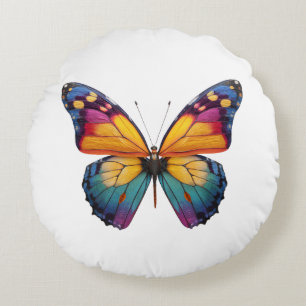 Almofada com um desenho de uma Borboleta colorida. Round Cushion
